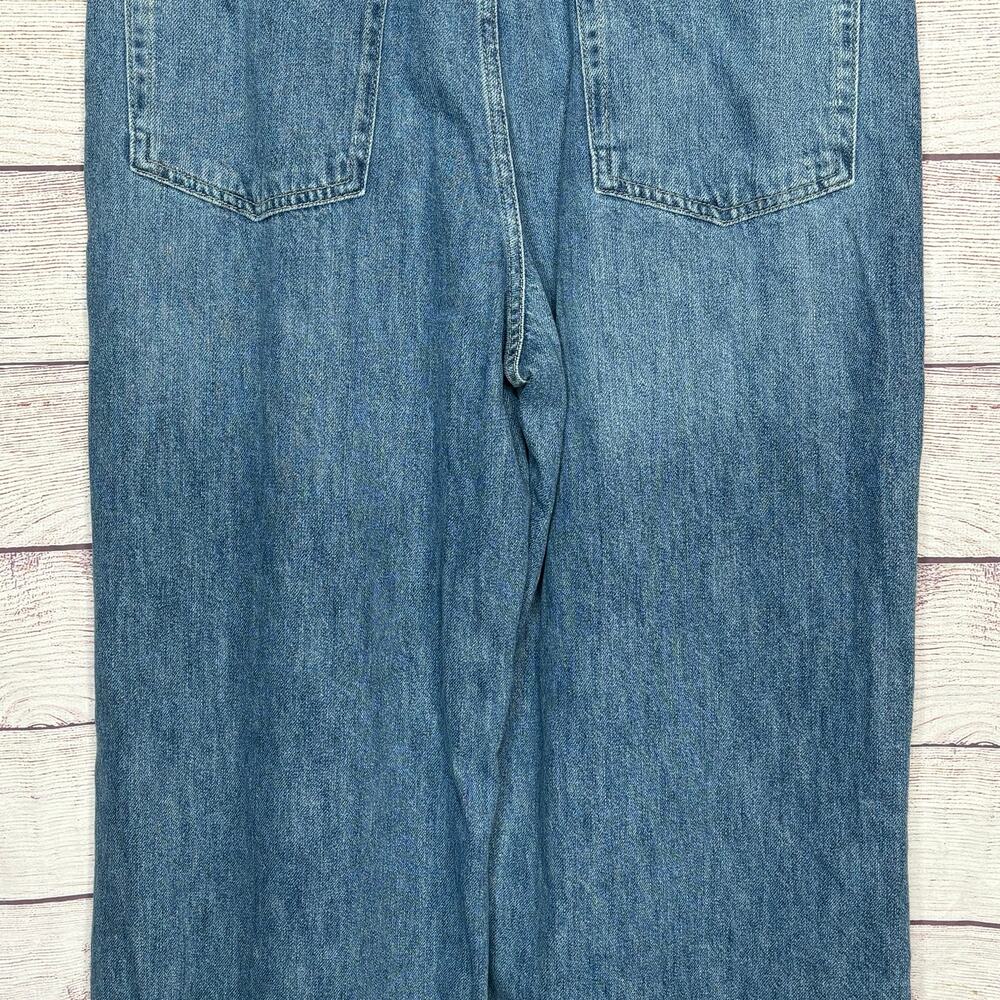 Pilcro Solene High Rise Wide Leg Ruffle Flare Blue Denim Jeans Size 30 Tall - Picture 11 of 15